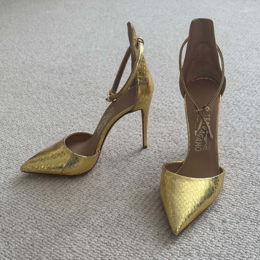Salvatore Ferragamo Metallic Gold Heels